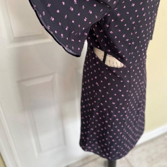 French Connection Verona Crepe Mini Dress Navy Blue Pink Floral Cut Outs Short 8 - Picture 8 of 16